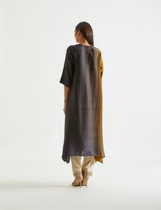 Festive Edit : Black Olive Ombre Kurta With Ajrakh Bandhej Dupatta .