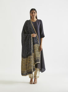 Festive Edit : Black Olive Ombre Kurta With Ajrakh Bandhej Dupatta .