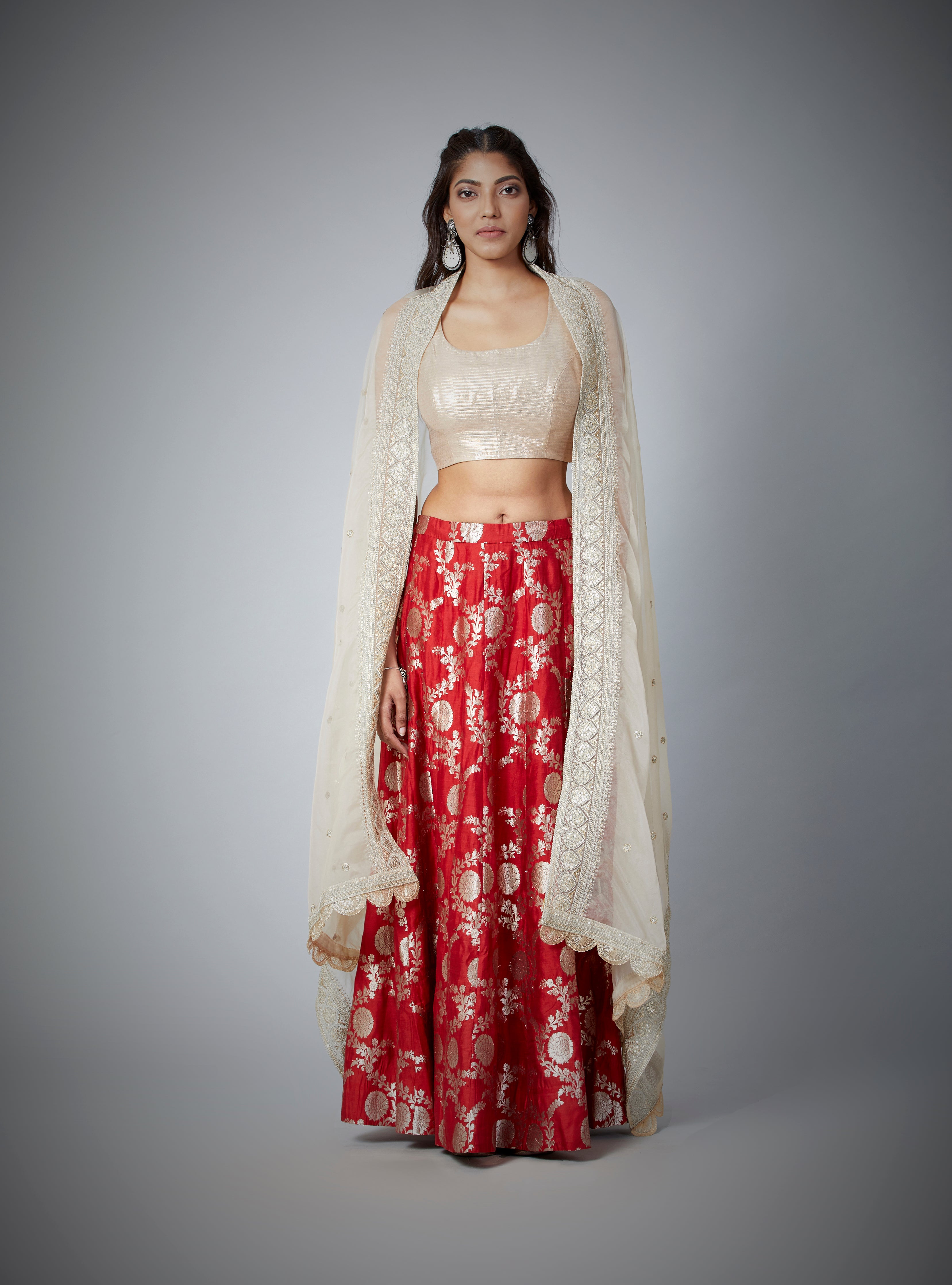 Festive Edit : Banarasi Brocade Lehenga With Sleeveless Choli And Embroidered Organza Dupatta.