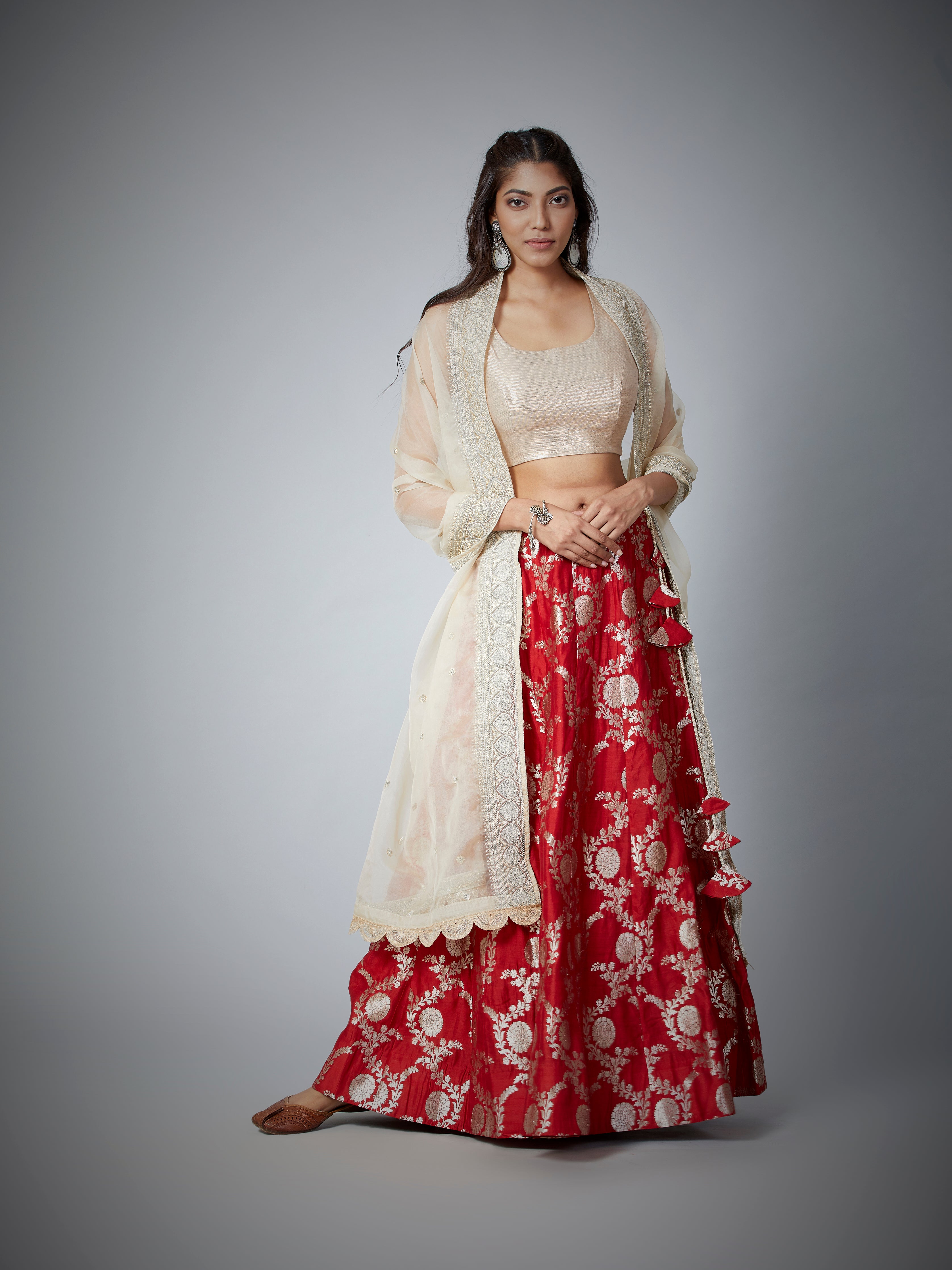 Festive Edit : Banarasi Brocade Lehenga With Sleeveless Choli And Embroidered Organza Dupatta.