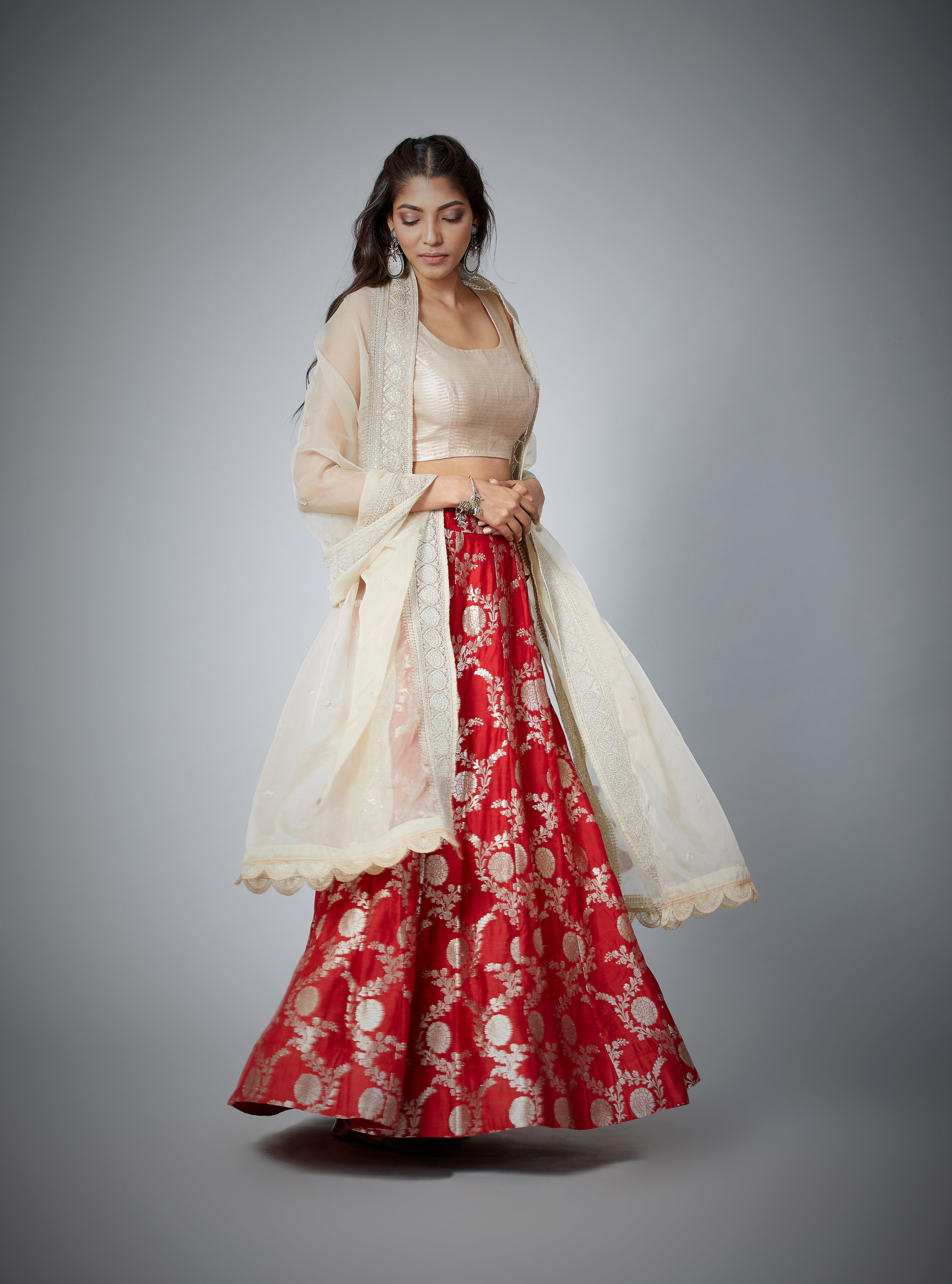 Festive Edit : Banarasi Brocade Lehenga With Sleeveless Choli And Embroidered Organza Dupatta.