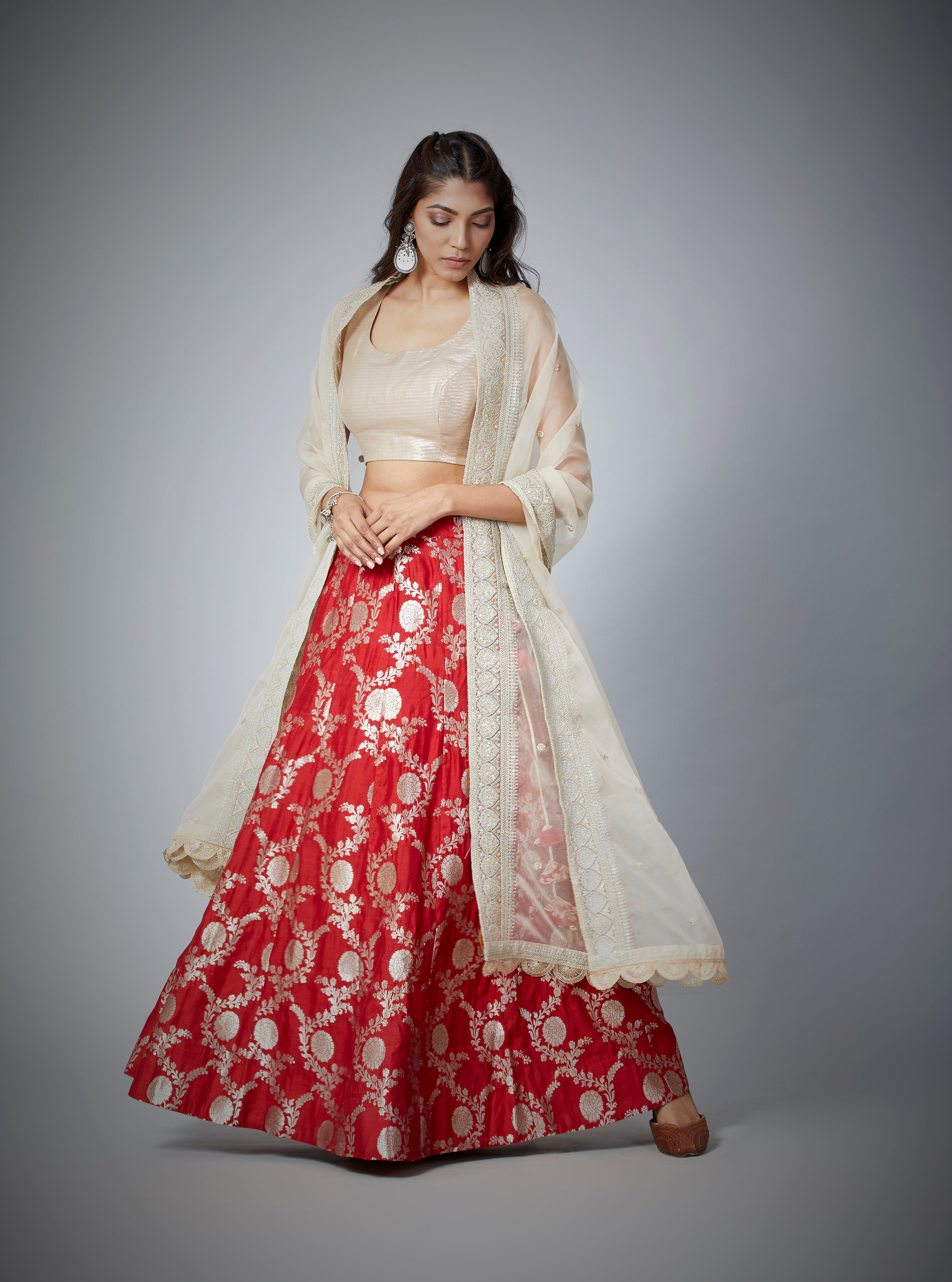 Festive Edit : Banarasi Brocade Lehenga With Sleeveless Choli And Embroidered Organza Dupatta.