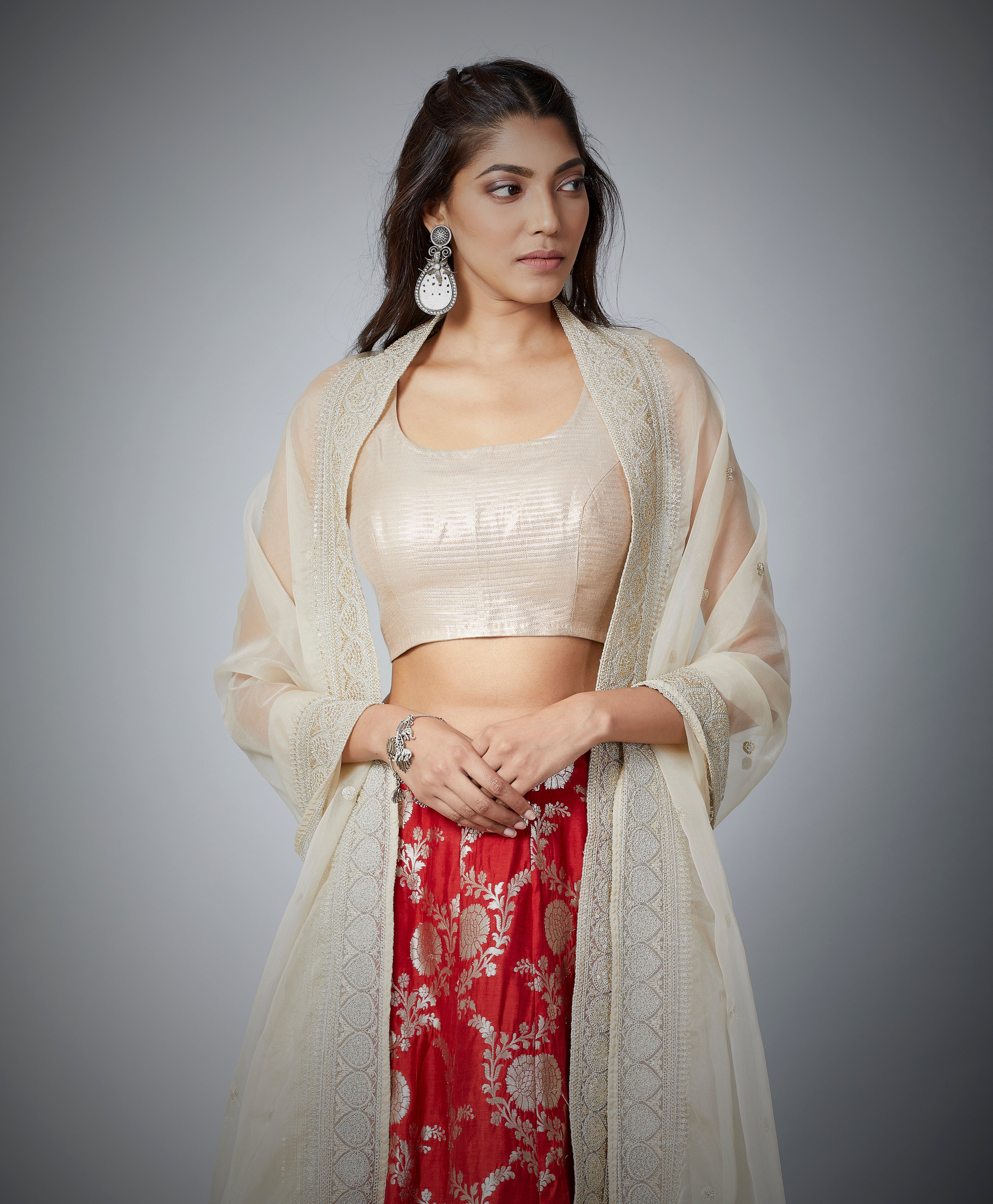 Festive Edit : Banarasi Brocade Lehenga With Sleeveless Choli And Embroidered Organza Dupatta.
