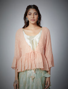 Festive Edit : Banarasi Brocade Lehenga With Chiffon Zari Woven Peplum Top With Inner.