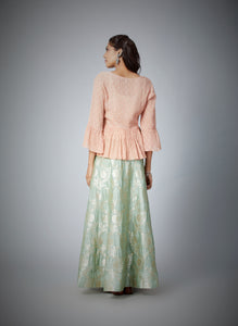 Festive Edit : Banarasi Brocade Lehenga With Chiffon Zari Woven Peplum Top With Inner.