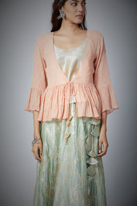 Festive Edit : Banarasi Brocade Lehenga With Chiffon Zari Woven Peplum Top With Inner.