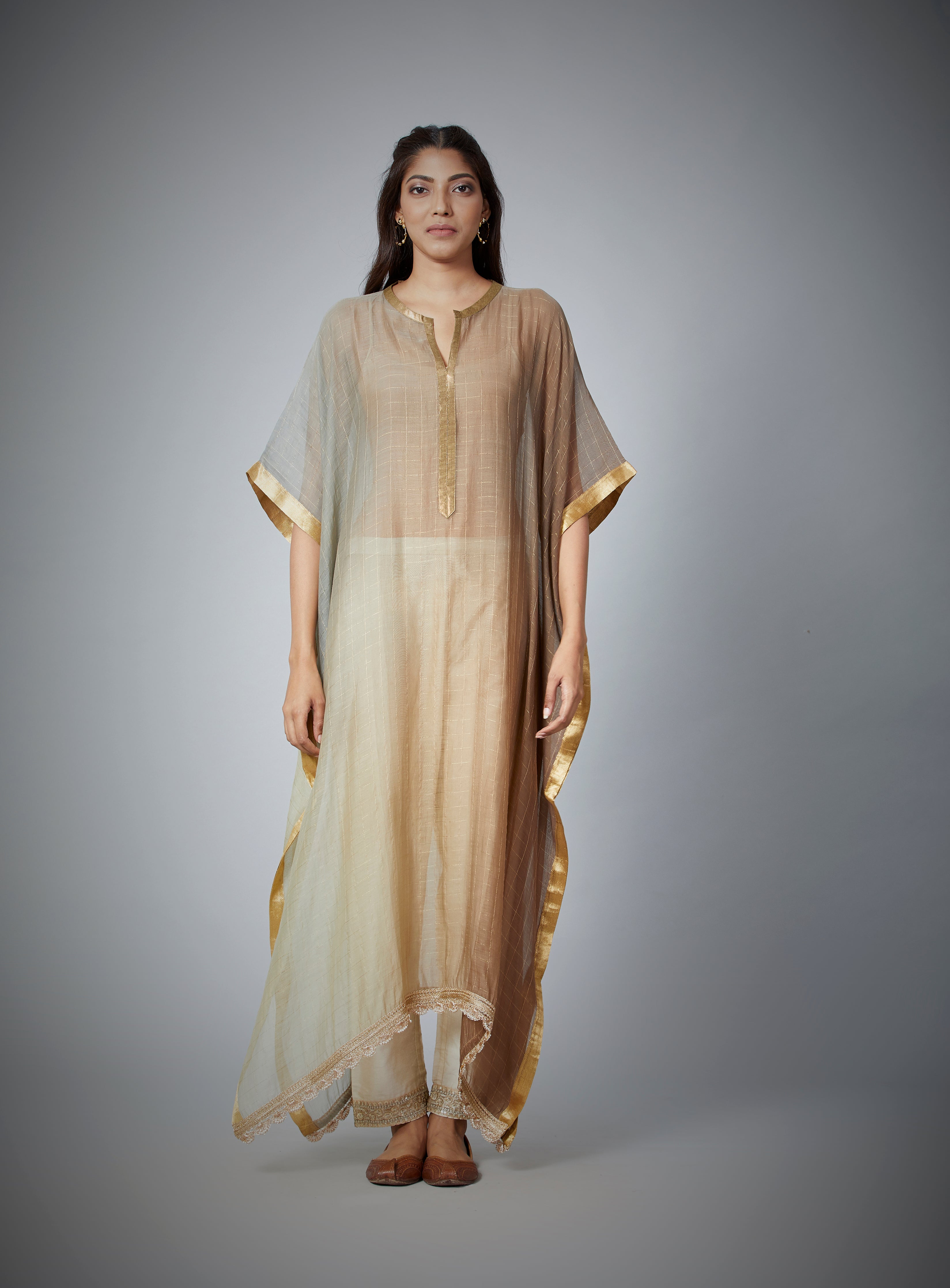 Limited Edition : Dark Ivory Ombre Handwoven Kaftan.