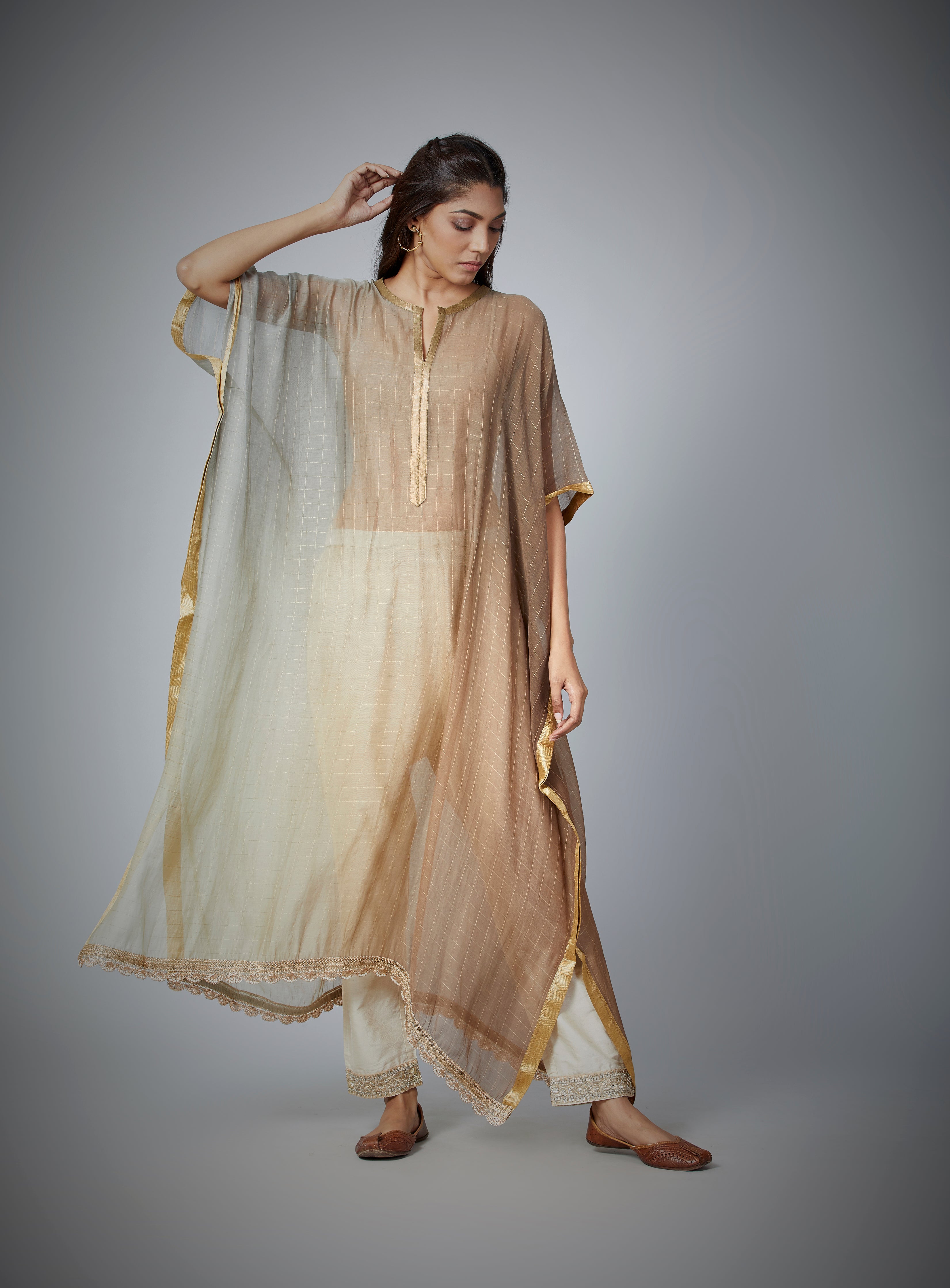 Limited Edition : Dark Ivory Ombre Handwoven Kaftan.