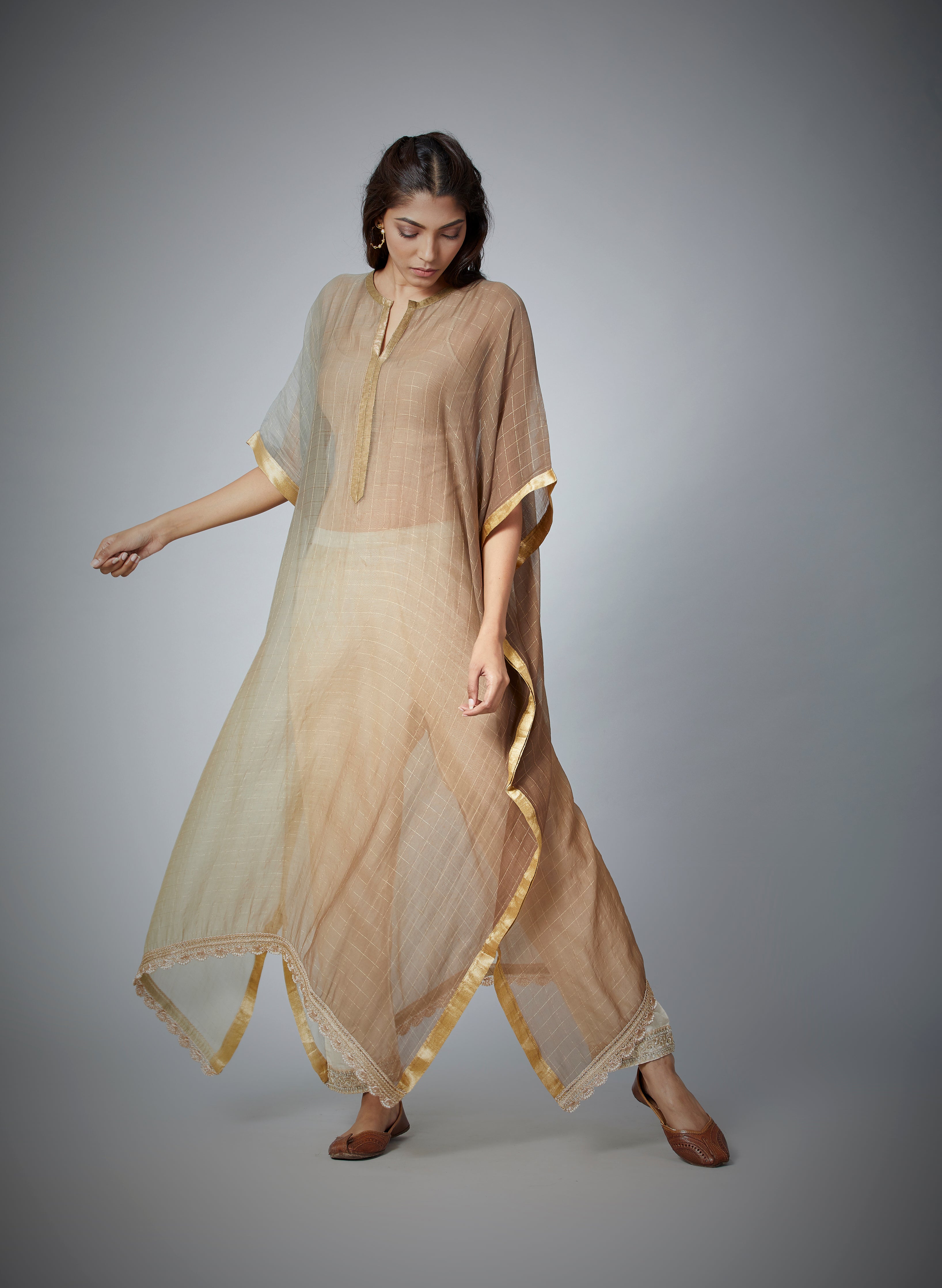 Limited Edition : Dark Ivory Ombre Handwoven Kaftan.