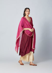 Festive Edit : Zardozi Handwoven Ombre Kurta With Mokesh Dupatta And Muga Tussar Zari Woven Pants.