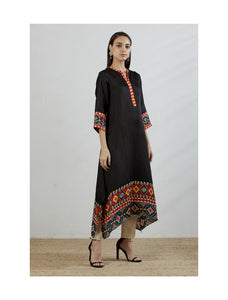 Black Kurta With Asymmetric Patola Print Hemline