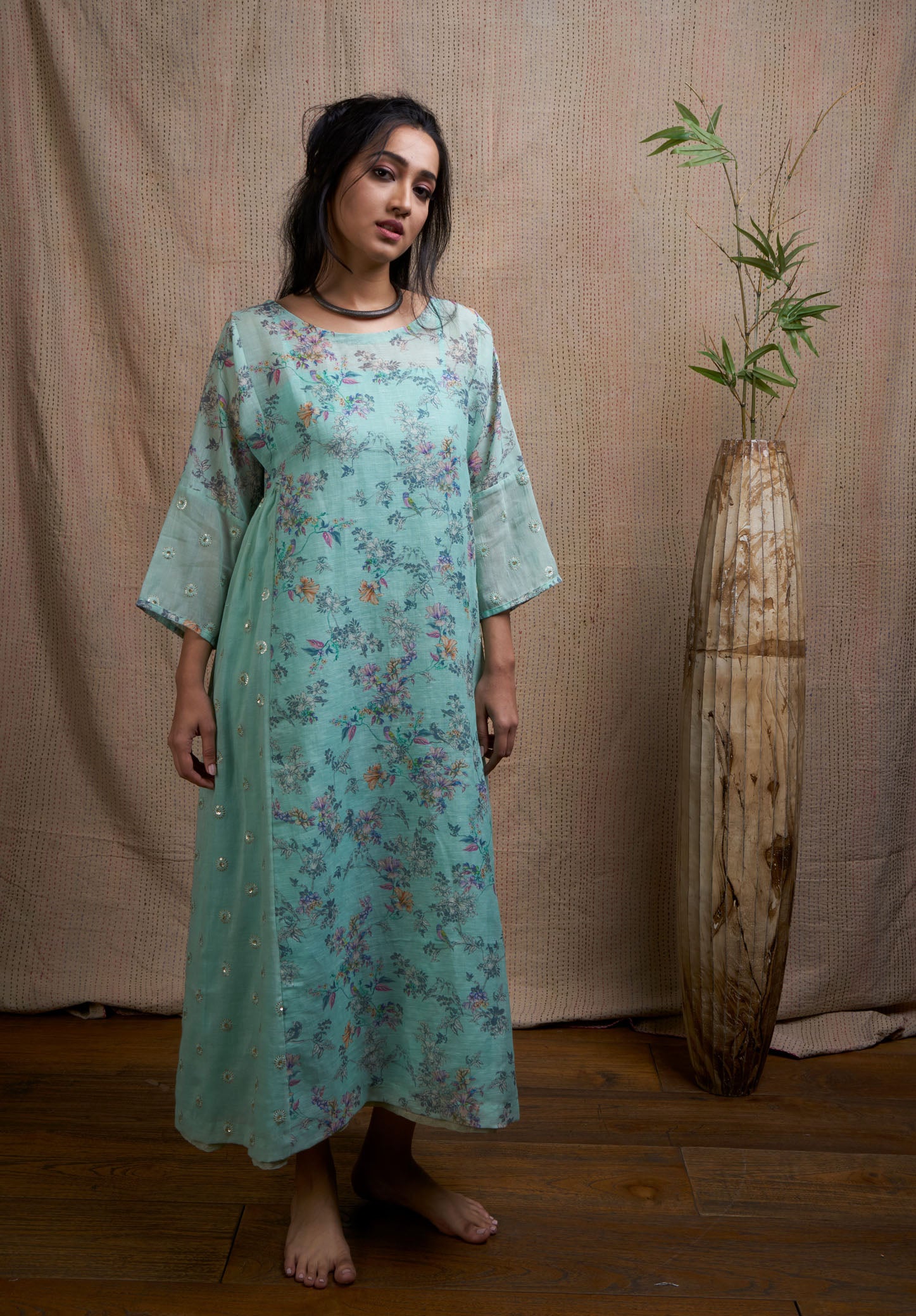 Mint Floral Print Dress .
