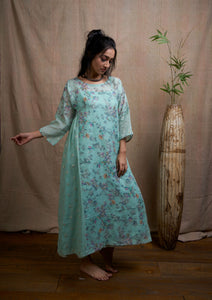 Mint Floral Print Dress .