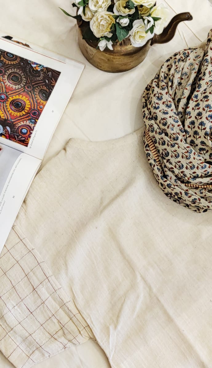 Limited Edition : Ivory Mul Mul Ajrakh Stole