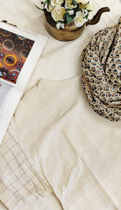 Limited Edition : Ivory Mul Mul Ajrakh Stole