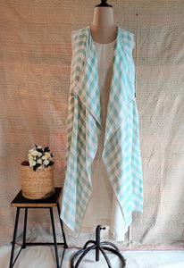 Linen Checks Cape With Solid Slip Dress.