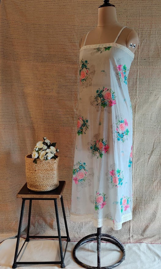 Cotton Front Open Shirt Dress With Floral Inner Slip.