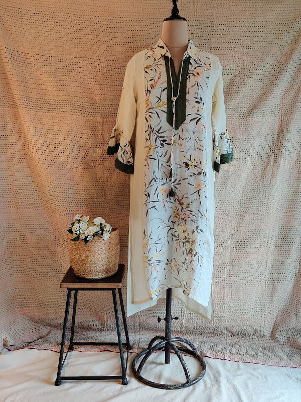 Floral Linen Printed Kurta