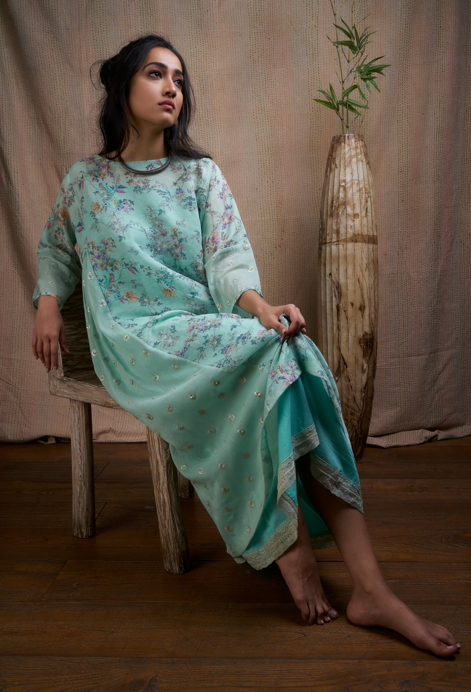 Mint Floral Print Dress .