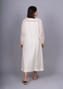 Ivory Chanderi Front Gathering Embroidered Dress with slip