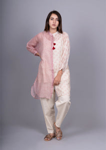 Rose Ivory Chanderi Mix And Match Bandhani Print Shirt With Slip