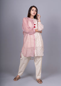 Rose Ivory Chanderi Mix And Match Bandhani Print Shirt With Slip