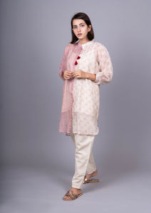 Rose Ivory Chanderi Mix And Match Bandhani Print Shirt With Slip