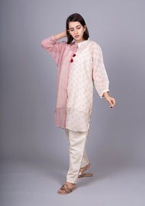 Rose Ivory Chanderi Mix And Match Bandhani Print Shirt With Slip