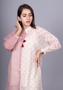 Rose Ivory Chanderi Mix And Match Bandhani Print Shirt With Slip