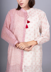 Rose Ivory Chanderi Mix And Match Bandhani Print Shirt With Slip