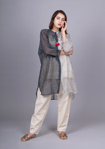 Black White Chanderi Mix And Match Bandhani Print Shirt With Slip