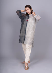 Black White Chanderi Mix And Match Bandhani Print Shirt With Slip