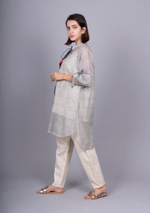Black White Chanderi Mix And Match Bandhani Print Shirt With Slip