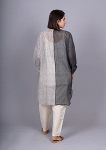 Black White Chanderi Mix And Match Bandhani Print Shirt With Slip