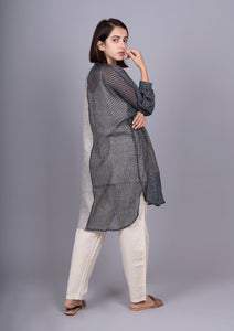 Black White Chanderi Mix And Match Bandhani Print Shirt With Slip