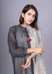 Black White Chanderi Mix And Match Bandhani Print Shirt With Slip