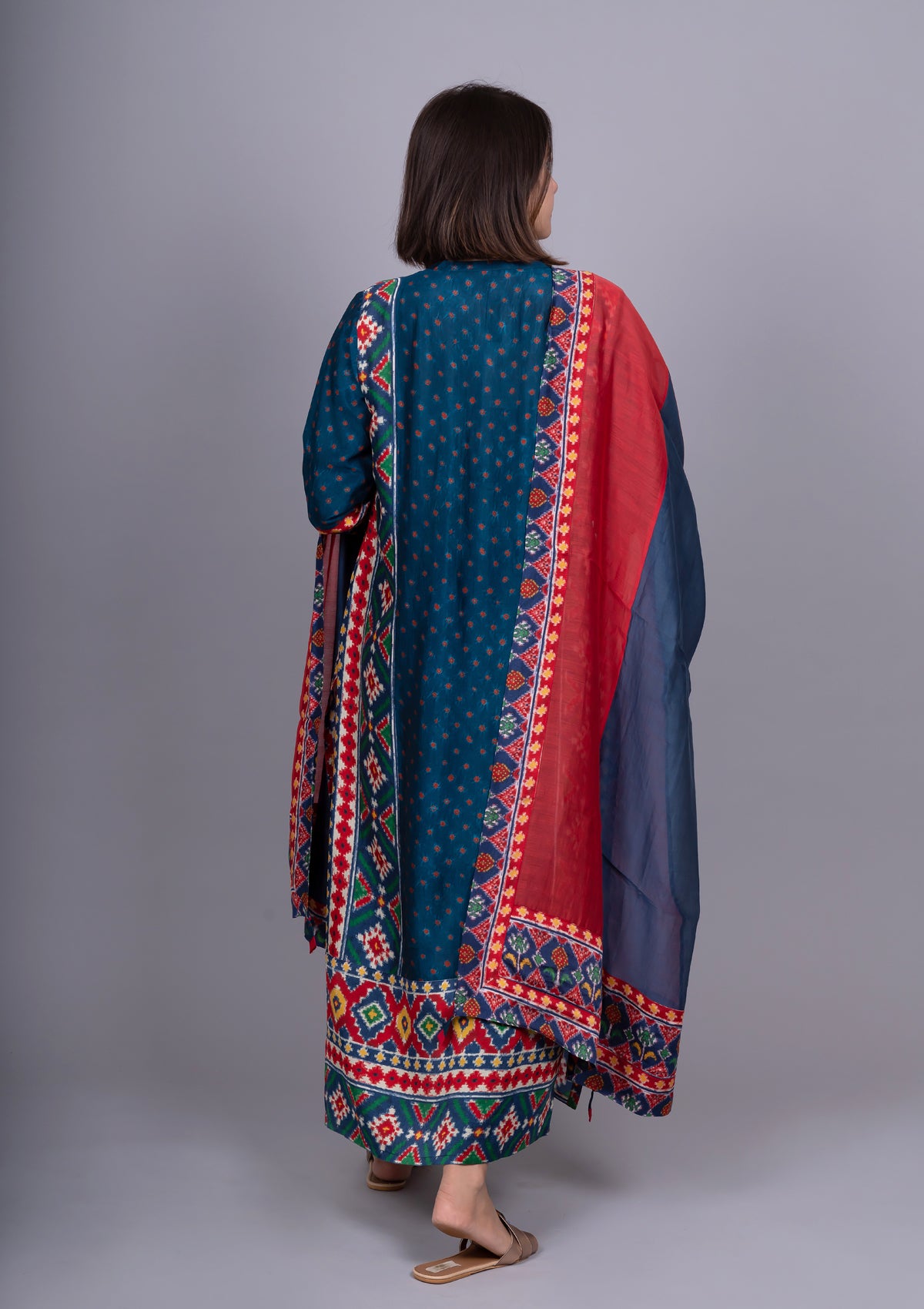 Navy Blue Patola print Kurta with Straight Pants And Printed Dupatta