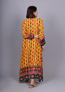 Yellow Patola Printed Kurta with asymmetric hemline.