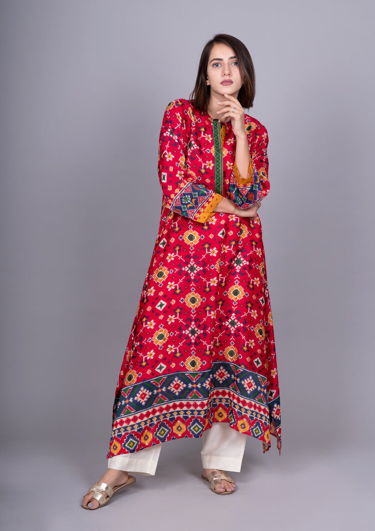 Patola Printed Kurta with asymmetric hemline.