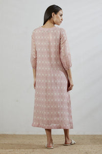 Rose Pink Chanderi Front Gathering Bandhani Printed Dress with Slip
