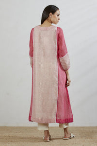 Rose Ivory Chanderi Front Gathering Bandhani Printed Dress with Slip , pants and stole (Full Set)