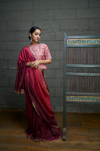 Festive Edit : Burgundy Maroon Ombre Hued Saree With Tussar Embroidered Blouse fabric