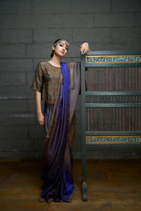 Festive Edit : Classic ombre hued Saree with Printed Silk fabric for the cropped top.