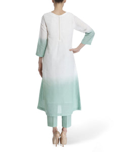 Powder Blue Linen Dip Dyed Set with Minimal Details Paired With Embroidered Stole .