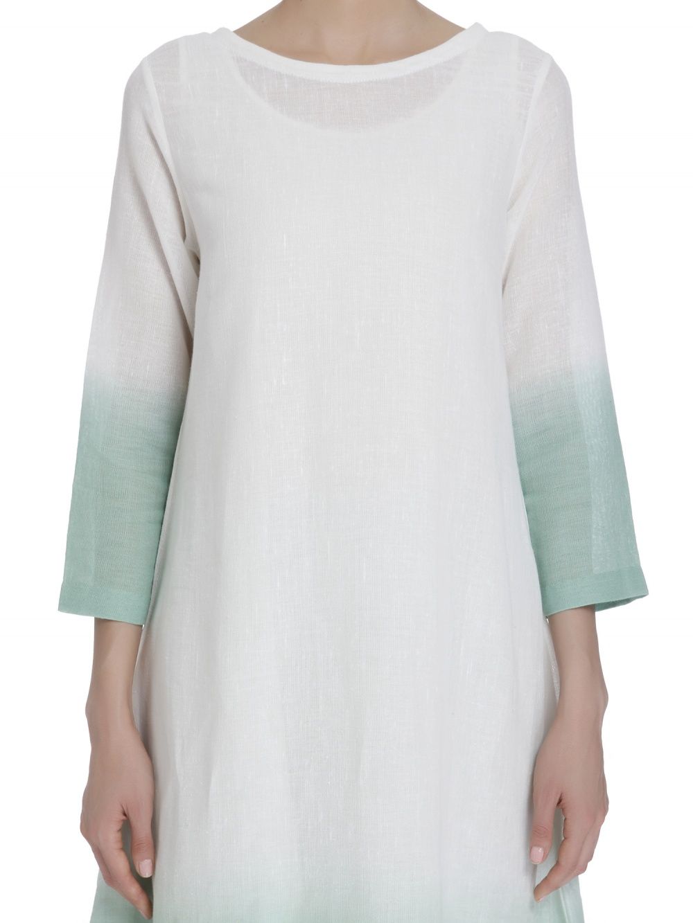 Powder Blue Linen Dip Dyed Set with Minimal Details Paired With Embroidered Stole .